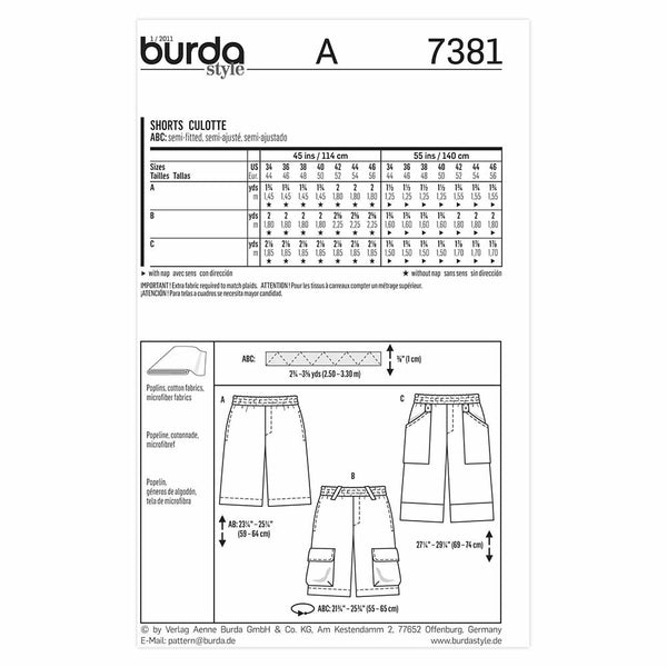 Pattern, Burda, 7381, Shorts, Mens