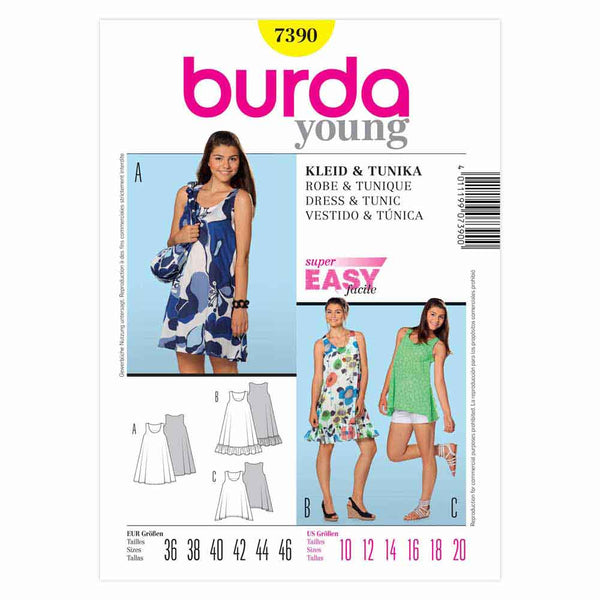 Pattern, Burda, 7390, Dress, Tunic, Beach Cover-up