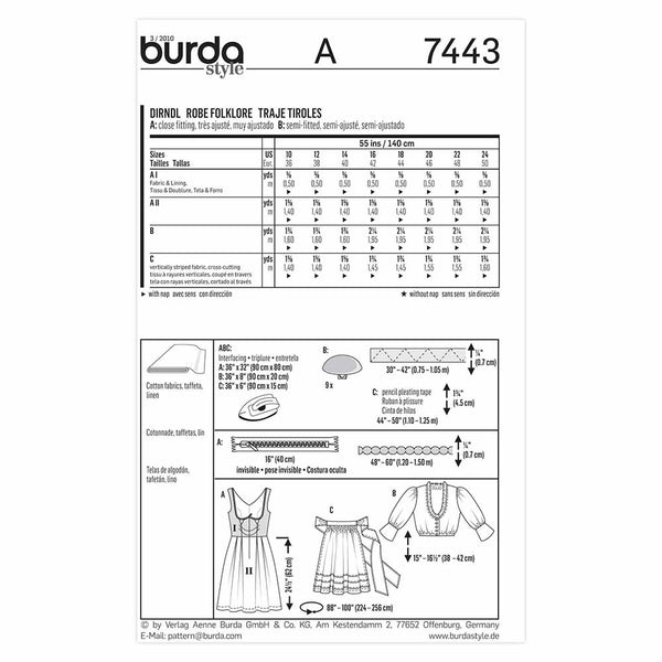 Pattern, Burda, 7443, Dirndl Costume