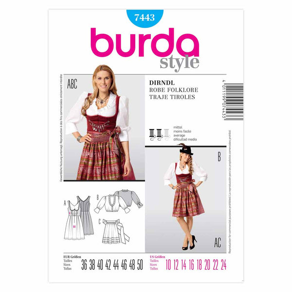 Pattern, Burda, 7443, Dirndl Costume