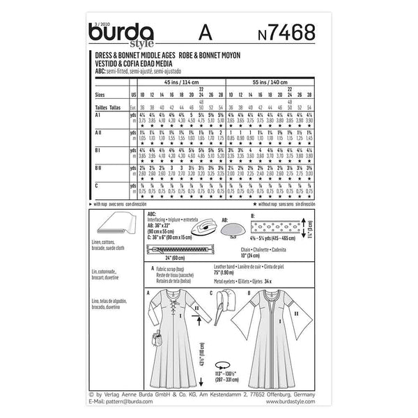 Pattern, Burda, 7468, Medieval Dress