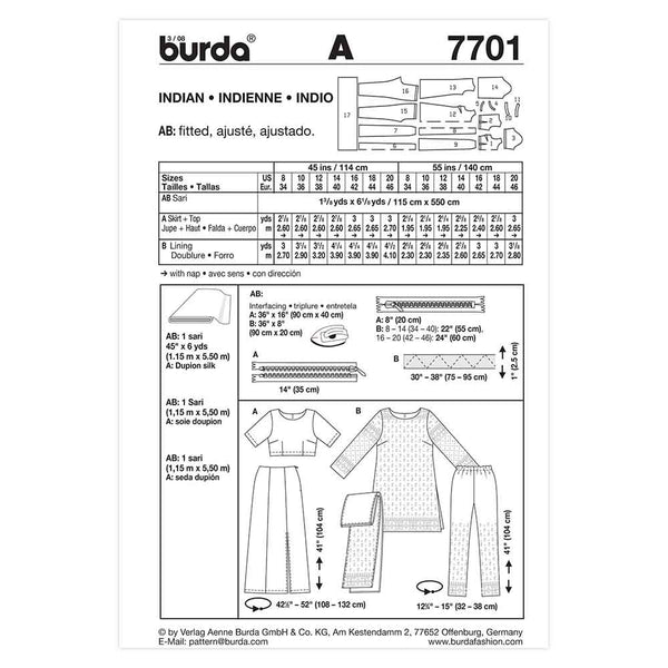 Pattern, Burda, 7701, Ladies Sari