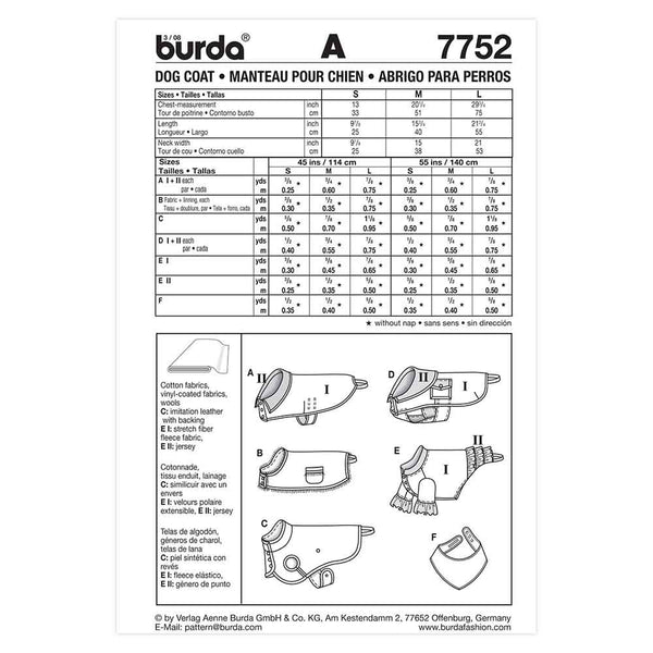Pattern, Burda, 7752, Dog Coat