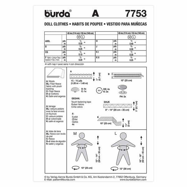 Pattern, Burda, 7753, Doll Clothes