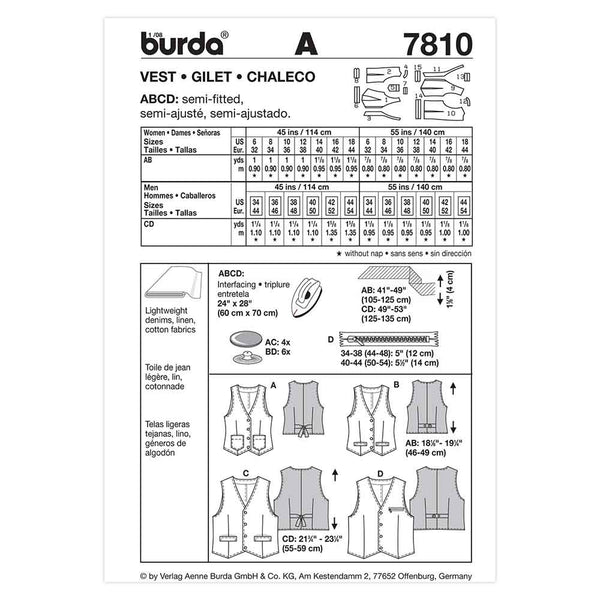 Pattern, Burda, 7810, Unisex Young Vest