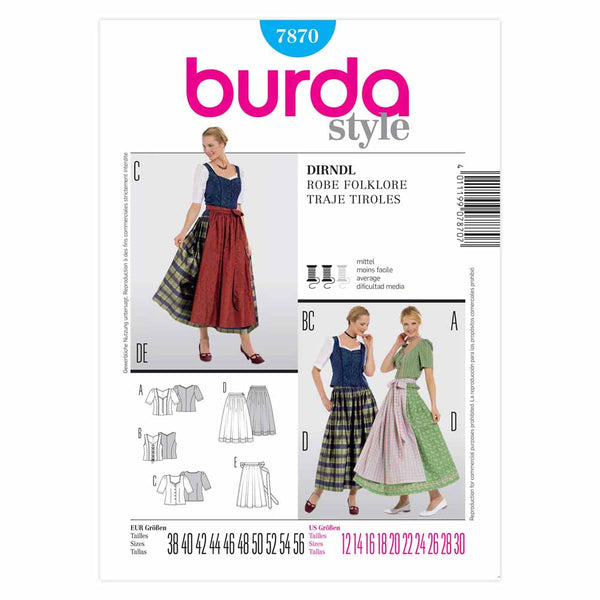 Pattern, Burda, 7870, Dirndl Costume