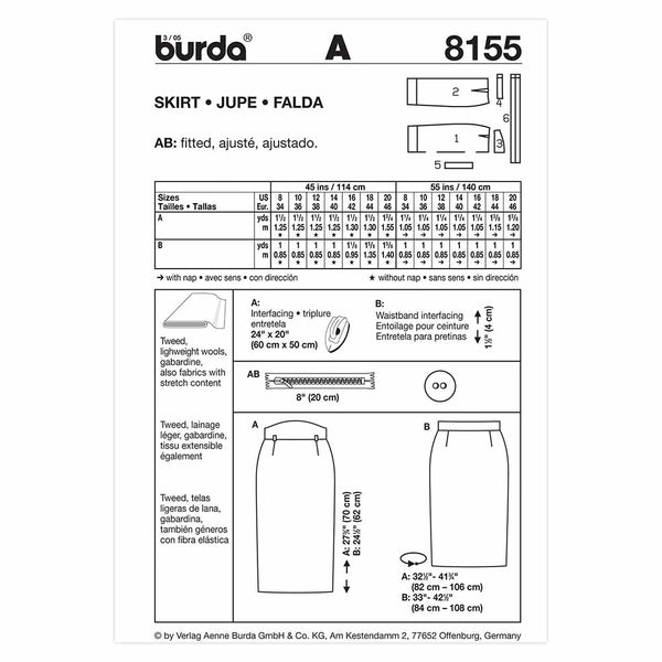 Pattern, Burda, 8155, Women's Skirts