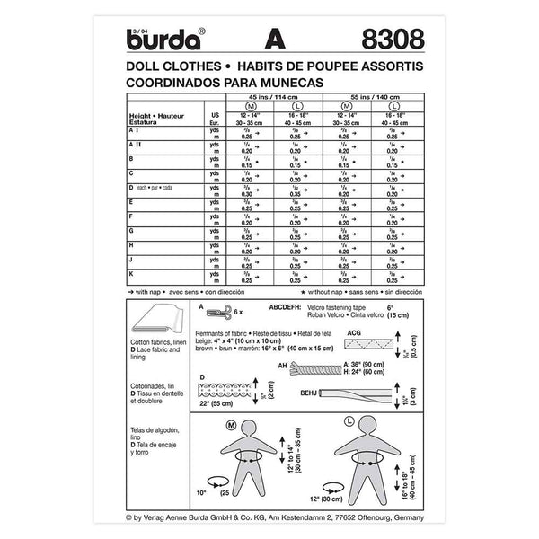 Pattern, Burda, 8308, Doll Clothes
