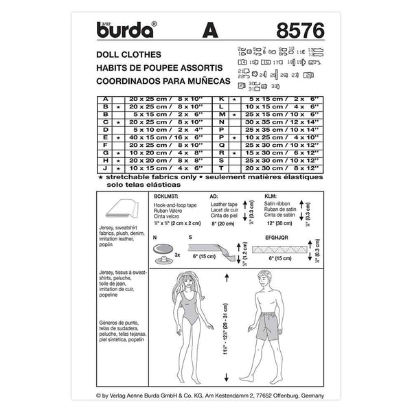 Pattern, Burda, 8576, Fashion Doll Clothes