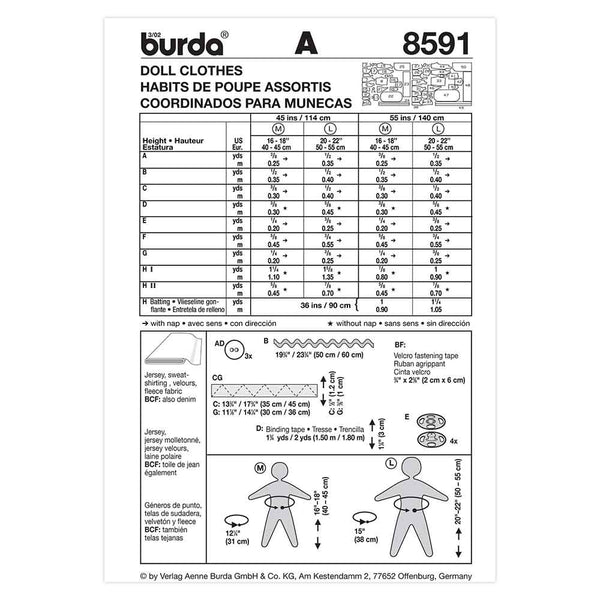 Pattern, Burda, 8591, Doll Clothes and Carrier