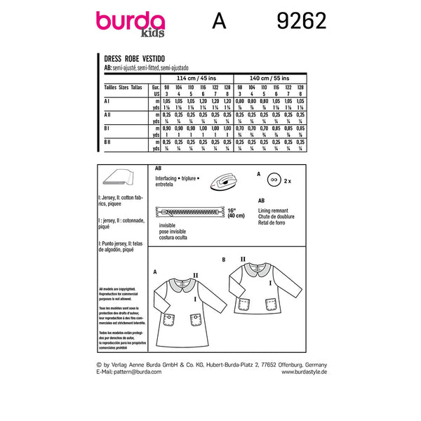 Pattern, Burda, 9262, Dress/Top, Kids