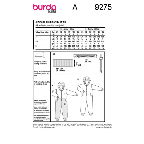 Pattern, Burda, 9275, Jumpsuit, Kids