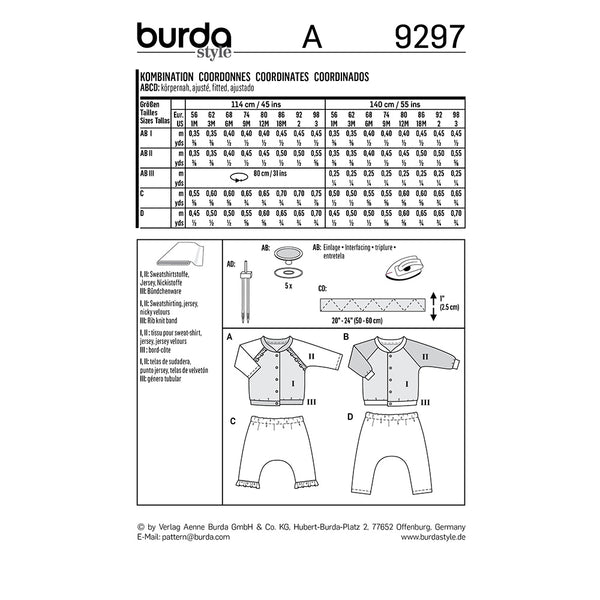 Pattern, Burda, 9297, Baby Sweat Jacket and Pull on Pants