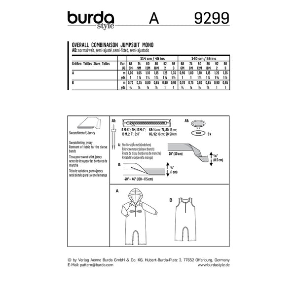 Pattern, Burda, 9299, Toddler Overall with Hood