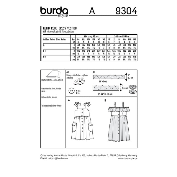 Pattern, Burda, 9304, Kids Pinafore Dress
