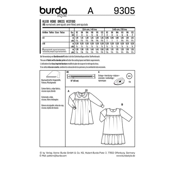 Pattern, Burda, 9305, Kids Dress with Yoke