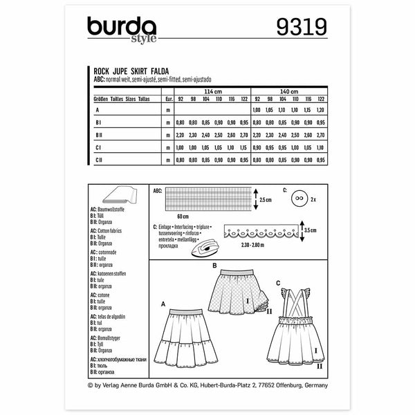 Pattern, Burda, 9319, Kids Skirt with Elastic Waist