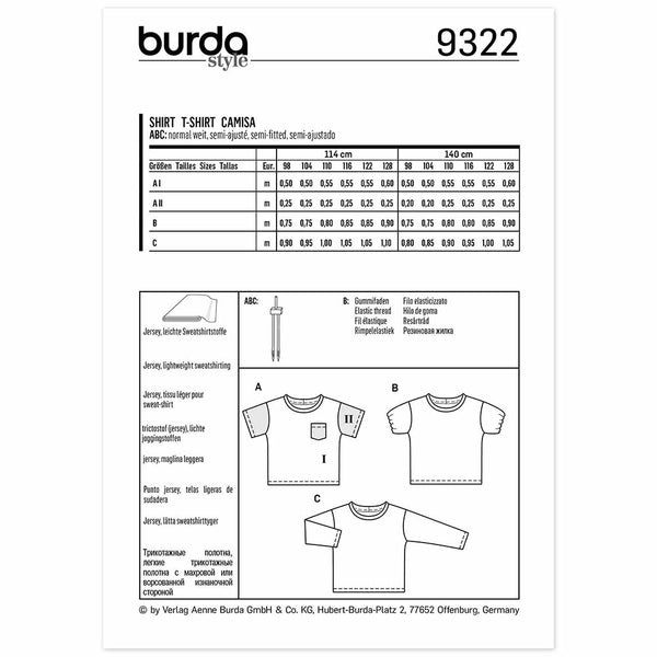 Pattern, Burda, 9322, Kids Top