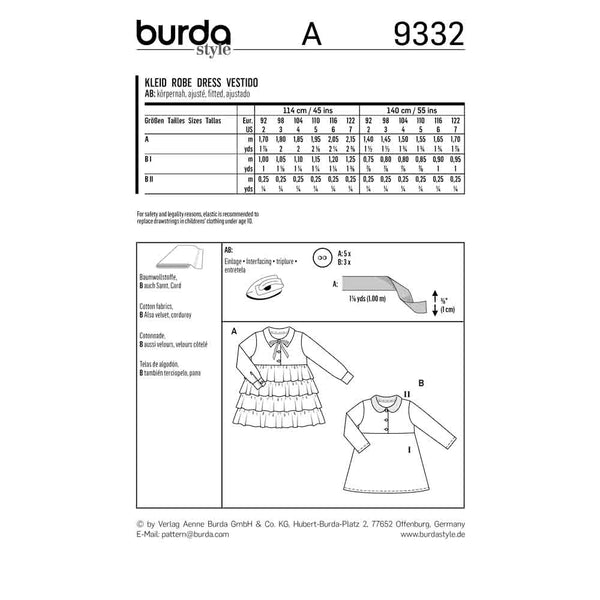 Pattern, Burda, 9332, Kids Dress