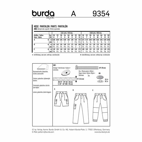 Pattern, Burda, 9354, Kids Pants