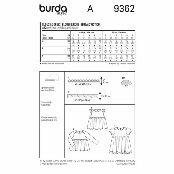 Pattern, Burda, 9362, Dress, Top, Kids, Toddler