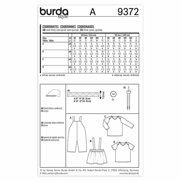 Pattern, Burda, 9372, Coordinates, Baby, Toddler