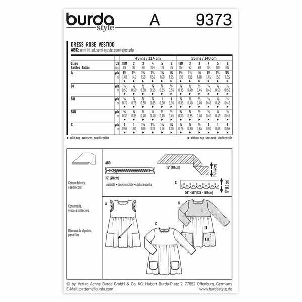 Pattern, Burda, 9373, Dresses, Toddler, Kids