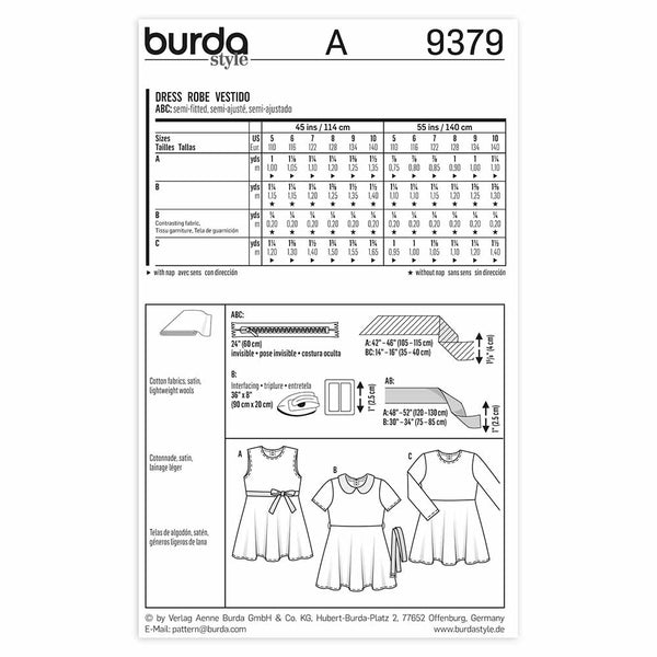 Pattern, Burda, 9379, Dresses, Kids