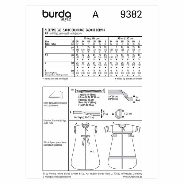 Pattern, Burda, 9382, Sleeping Bag, Baby