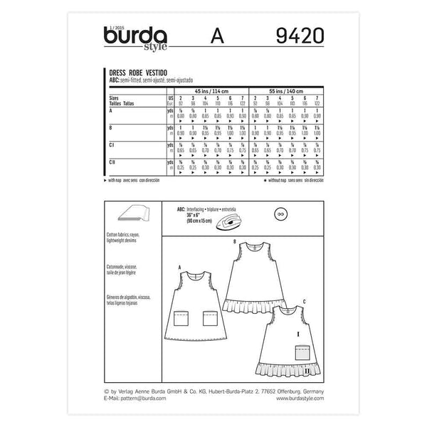 Pattern, Burda, 9420, Dress, Kids, Toddler