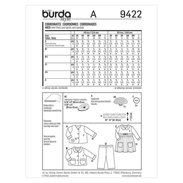 Pattern, Burda, 9422, Coordinates, Baby, Toddler