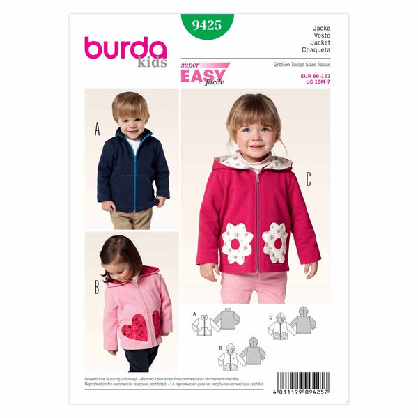 Pattern, Burda, 9425, Zippered Jacket, Toddler, Kids