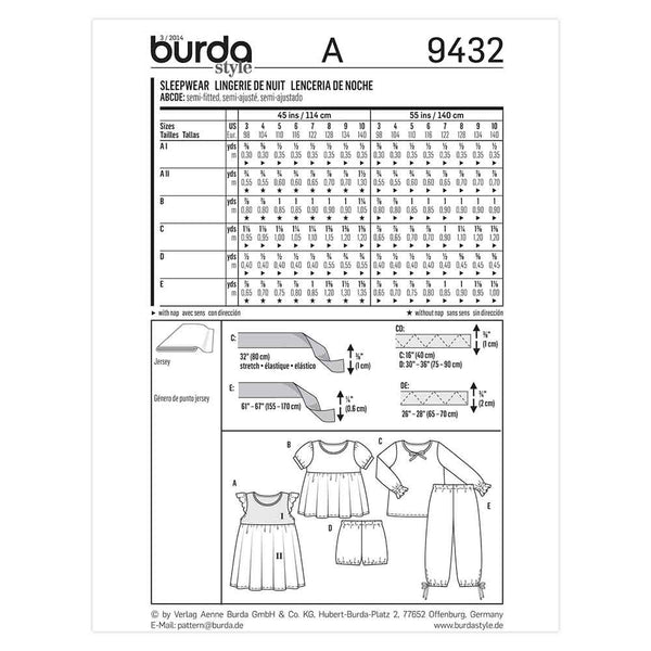 Pattern, Burda, 9432, Sleepwear, Romper, Coordinates, Toddler, Kids