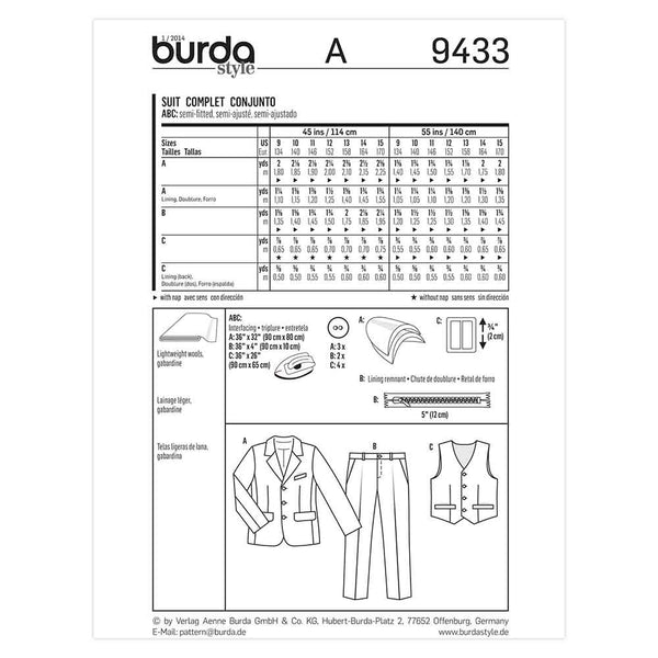 Pattern, Burda, 9433, Suit and Vest, Kids