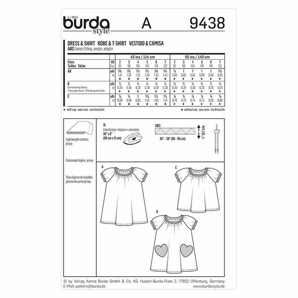 Pattern, Burda, 9438, Top and Dress, KIds, Toddler