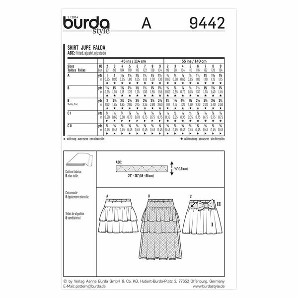 Pattern, Burda, 9442, Flounced Fitted Skirt, Kids, Toddler