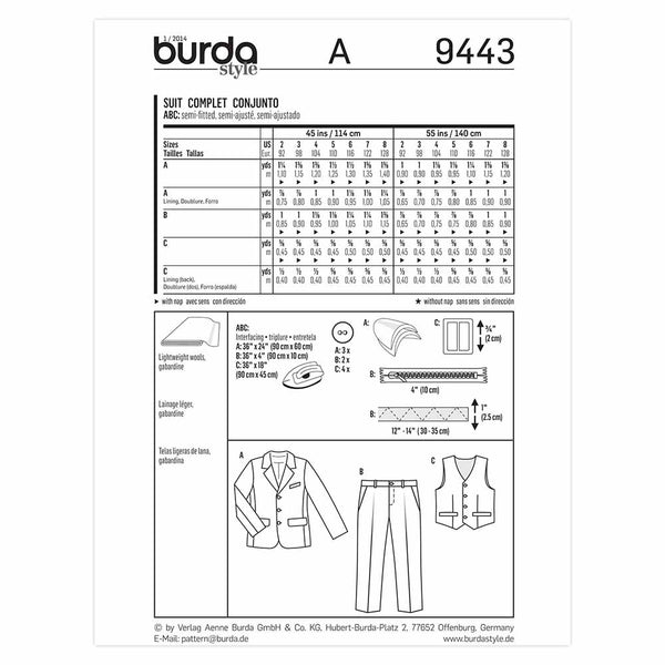 Pattern, Burda, 9443, Suit, vest, Kids