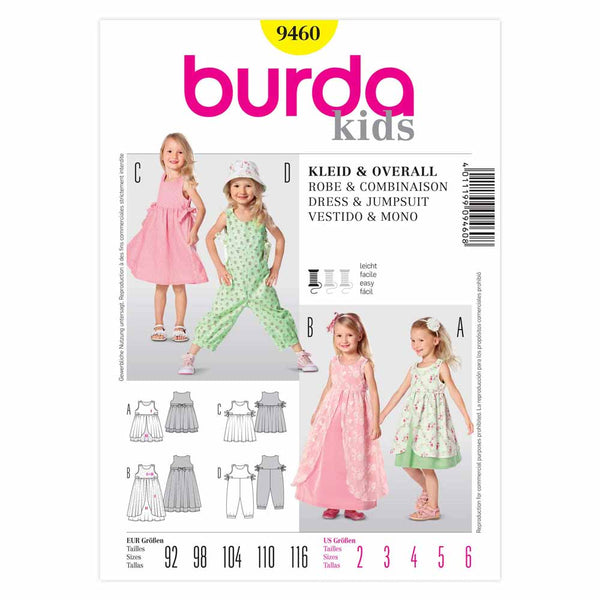 Pattern, Burda, 9460, Dress and Jumpsuit, Toddlers, Kids
