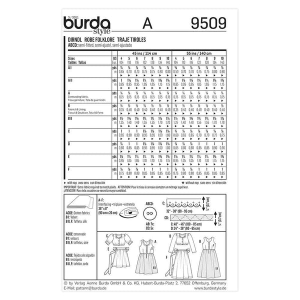 Pattern, Burda, 9509, Dirndl Dress, Kids