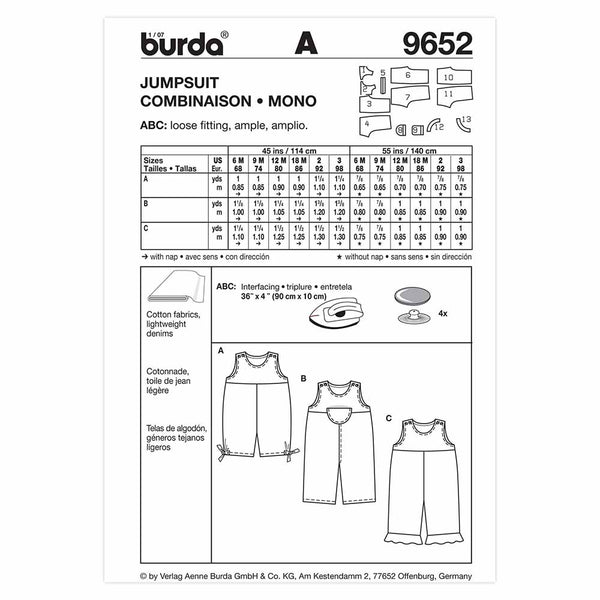 Pattern, Burda, 9652, Jumpsuit Toddler/Kids