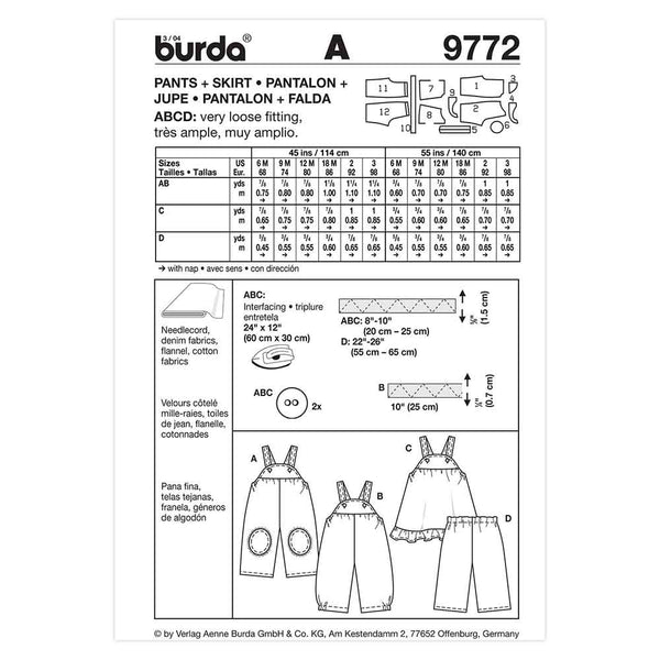 Pattern, Burda, 9772, Baby/Toddler Overall, Skirt