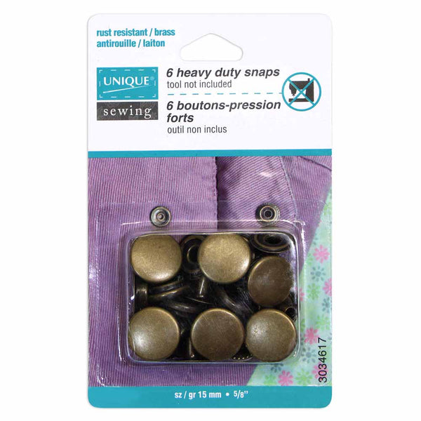 UNIQUE SEWING Heavy Duty Snaps Antique Brass - 15mm (5⁄8″) - 6 sets 3034617