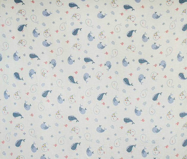 Fabric, Cotton Gauze, Whales, 46136-01