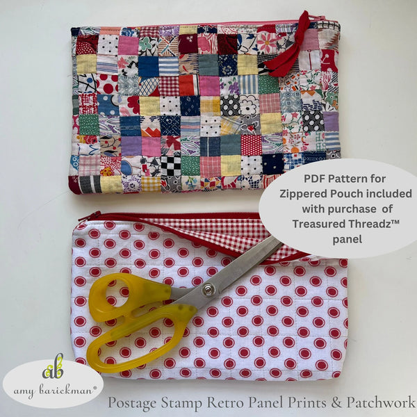 Fabric, Treasured Threadz® Quilt Block Panel - Postage Stamp Retro # ABTT201