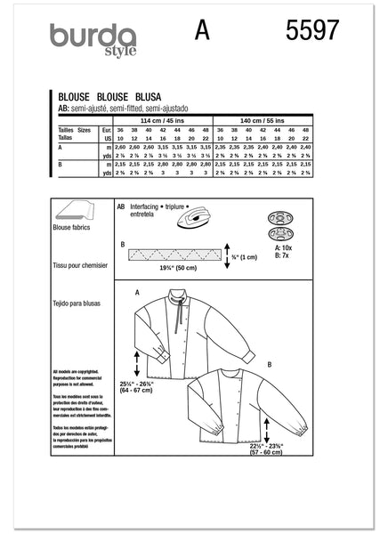 Pattern, Burda, Red, Misses' Blouse, 5597
