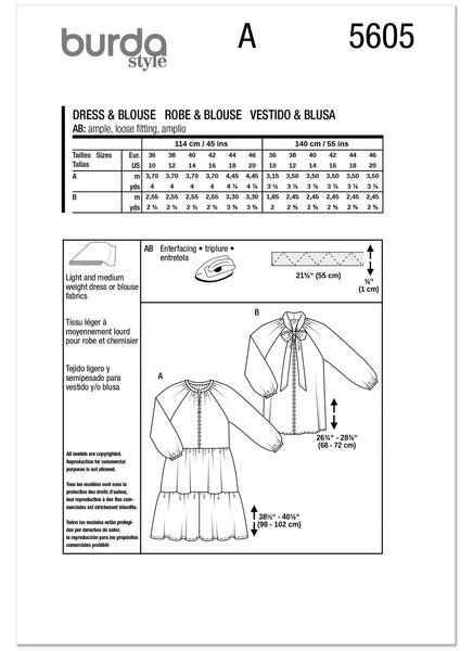 Pattern, Burda, Red, Misses' Dress & Blouse, 5605