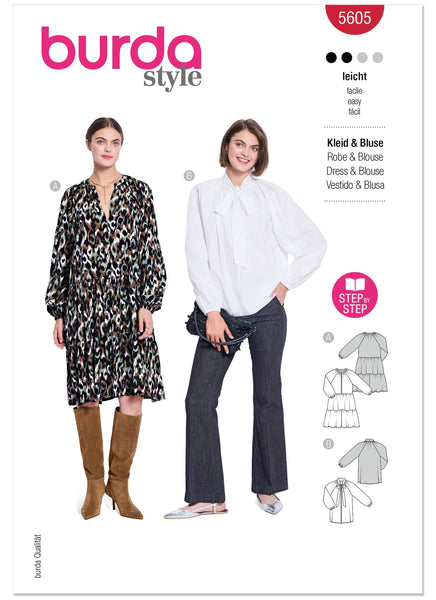 Pattern, Burda, Red, Misses' Dress & Blouse, 5605