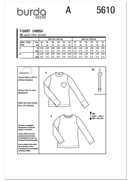 Pattern, Burda, Red, Misses' Shirt, 5610