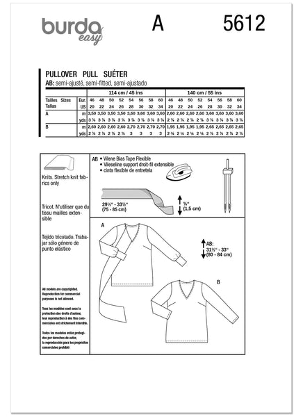Pattern, Burda, Red, Misses' Sweater, 5612