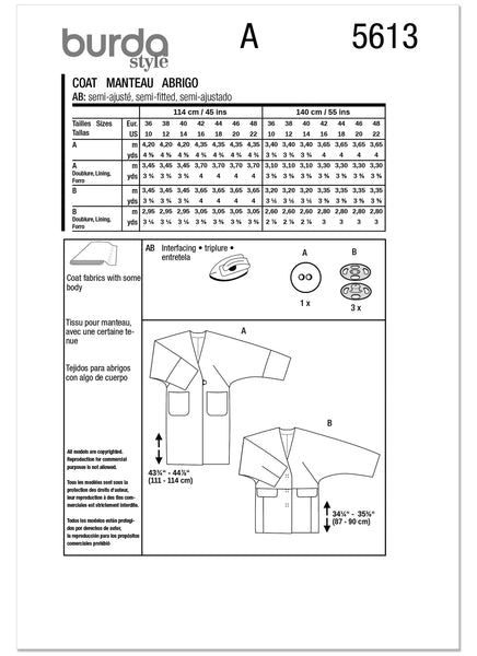 Pattern, Burda, Red, Misses' Jacket & Coat, 5613